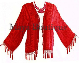 Red Silk Flapper Style Jacket Short Kimono Beaded Burnout Velvet Maya Matazaro