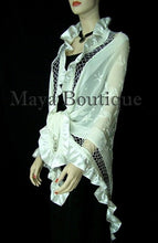 Ivory Shawl Scarf Wrap Silk Beaded Burnout Velvet Triangle Ruffles Maya Matazaro