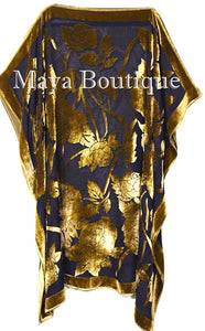 Caftan Dress Kimono Silk Burnout Velvet Antique Gold Blk Hand Dyed Maya Matazaro