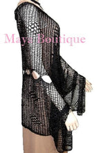 Black Crochet Poncho Top Asymmetrical Rayon-Silk Maya Matazaro One Size
