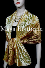 Maya Matazaro Hand Dyed Caramel Gold Camellia Shawl Wrap Scarf Burnout Velvet