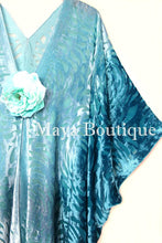 Teal Ombre Camellia Burnout Velvet Caftan Kimono Hand Dye Maya Matazaro