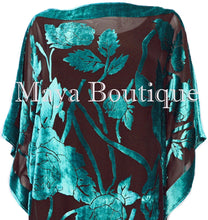 Caftan Dress Kimono Silk Burnout Velvet Teal Black Hand Dyed Maya Matazaro