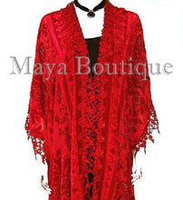 Red Burnout Velvet & Lace Kimono Caftan Jacket Duster Maya Matazaro