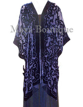 Maya Matazaro Caftan Kimono Burnout Velvet Art Nouveau Dark Blue Elegant!