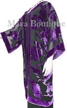 Purple Long Kimono Jacket Silk Burnout Velvet No Fringe Maya Matazaro