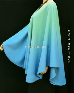 Cashmere Cape Ruana Wrap Hand Dyed Light Blue & Misty Jade Ombre Maya Matazaro