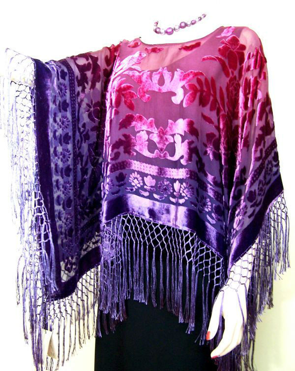 Hand Dye Poncho Shawl Top Magenta Purple Maya Matazaro