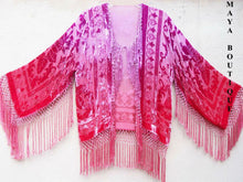 Wearable Art Burnout Velvet Fringe Jacket Hand Dyed Coral & Orchid Maya Matazaro