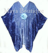 Niagara Blue Ombre Camellia Burnout Velvet Caftan Kimono Hand Dyed Maya Matazaro