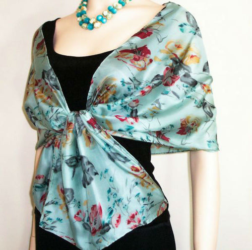 Silk Scarf Wrap Sash Pastel Floral Green Maya Matazaro