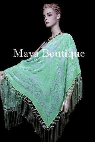 Piano Shawl Wrap Scarf Silk Burnout Velvet Mint Color Hand Dyed Maya Matazaro