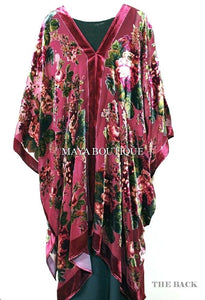 Caftan Kimono Jacket Silk Burnout Velvet Cherry Multi Gypsy Rose Maya Matazaro