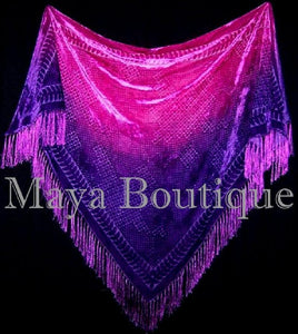 Dyed Dyed Shawl Burnout Velvet Triangle Purple & Pink Maya Matazaro