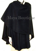 Black Cape Ruana Wrap Coat Wool Cashmere Blend by Maya Matazaro USA Made
