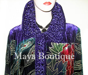 Opera Coat Duster Silk Velvet Purple Peacock Long Lined 1X-2X Maya Matazaro