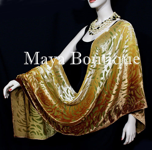 Maya Matazaro Hand Dyed Caramel Gold Camellia Shawl Wrap Scarf Burnout Velvet
