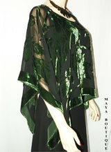 Silk Burnout Velvet Poncho Kimono Top Emerald & Black No Fringe Maya Matazaro