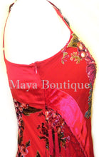 Dress Gown Red Silk Burnout Velvet Beaded Victorian Roses Maya Matazaro XL
