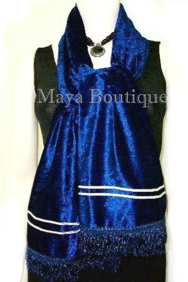 Crushed Velvet Scarf Wrap Maya Matazaro Navy Blue Made In Usa