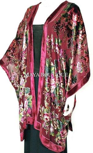 Caftan Kimono Jacket Silk Burnout Velvet Cherry Multi Gypsy Rose Maya Matazaro