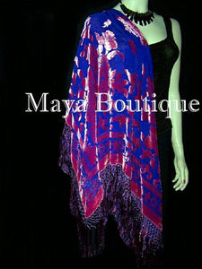 Piano Shawl Wrap Scarf Silk Burnout Velvet Pink on Blue Maya Boutique