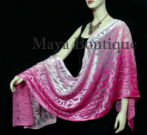 Maya Matazaro Hand Dyed Magenta Pink Camellia Shawl Wrap Scarf Burnout Velvet