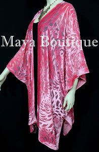 Maya Matazaro Coral Camellia Burnout Velvet Caftan Kimono Jacket USA Made