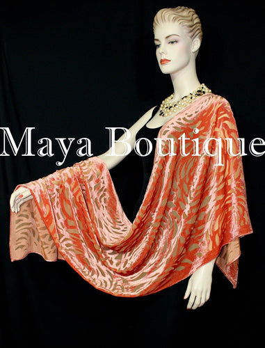 Maya Matazaro Tangerine Camellia Shawl Wrap Scarf Burnout Velvet Elegant!