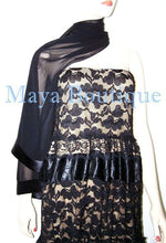 Black Lace Tube Dress / Skirt Embellished With Satin Ribbon Beige Lining S / M