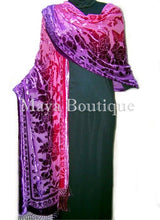 Maya Matazaro Wearable Art Silk Wrap Shawl Scarf Hand Dyed Magenta Purple Velvet Extra Long 110"
