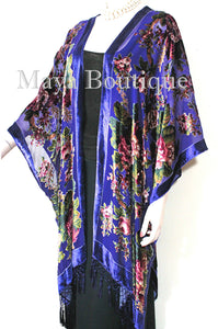 Caftan Kimono Duster Silk Burnout Velvet Royal Blue Gypsy Rose Maya Matazaro