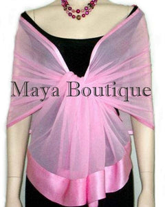 Baby Pink Chiffon Silk Scarf Wrap Sash Satin Border Maya Clothing NWT