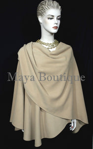 Taupe Cape Ruana Wrap Coat Cashmere Wool Blend by Maya Boutique Made in USA