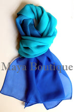 Silk Chiffon Scarf Hand Dyed Blue Turquoise Maya Matazaro Art to wear + Gift Box