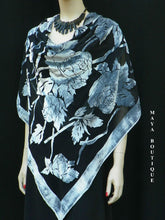Piano Shawl Wrap Scarf Silk Burnout Velvet Silver & Black No Fringe Maya