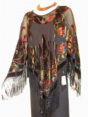 Maya Matazaro Silk Poncho Shawl Top Bohemian Burnout Velvet Made in USA