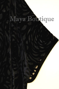 Black Camellia Burnout Velvet Caftan Kimono Duster Jacket Maya Matazaro USA Made