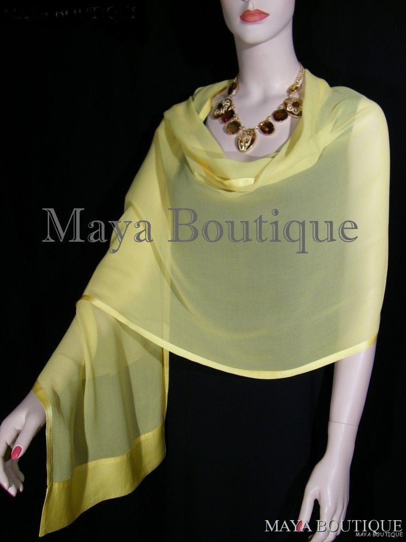 Yellow Chiffon Silk Scarf Wrap Sash Satin Border Maya Matazaro & Gift Box NWT