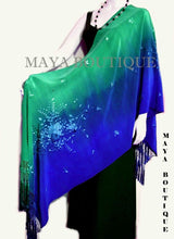 Embroidered Silk Wrap Shawl Scarf Hand Dyed Emerald & Sapphire Maya Matazaro