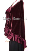 Burgundy Reversible Silk Velvet Cape Capelet Shawl Wrap W Ruffles Maya Matazaro