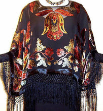Maya Matazaro Silk Poncho Shawl Top Bohemian Burnout Velvet Made in USA