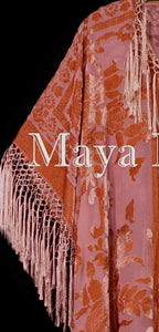 Papaya Orange Fringe Jacket Kimono Duster Silk Burnout Velvet Maya Matazaro Plus