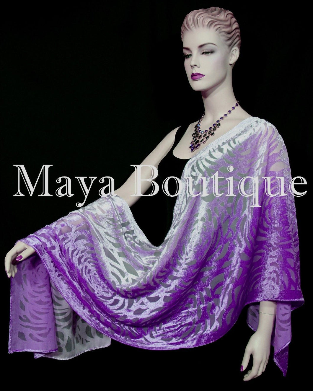Maya Matazaro Hand Dyed Violet Ombre Camellia Shawl Wrap Scarf Burnout Velvet
