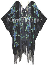 Tea Roses Caftan Kimono Burnout Velvet Black Blue Usa Made Maya Matazaro