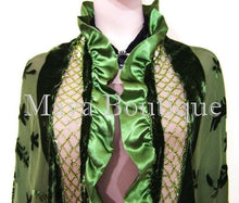 Silk Shawl Wrap Beaded Burnout Velvet Green Triangle Satin Ruffles Maya Matazaro
