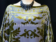 Kaftan Dress Fringe Kimono Olive & Gray Silk Burnout Velvet Maya Mataza
