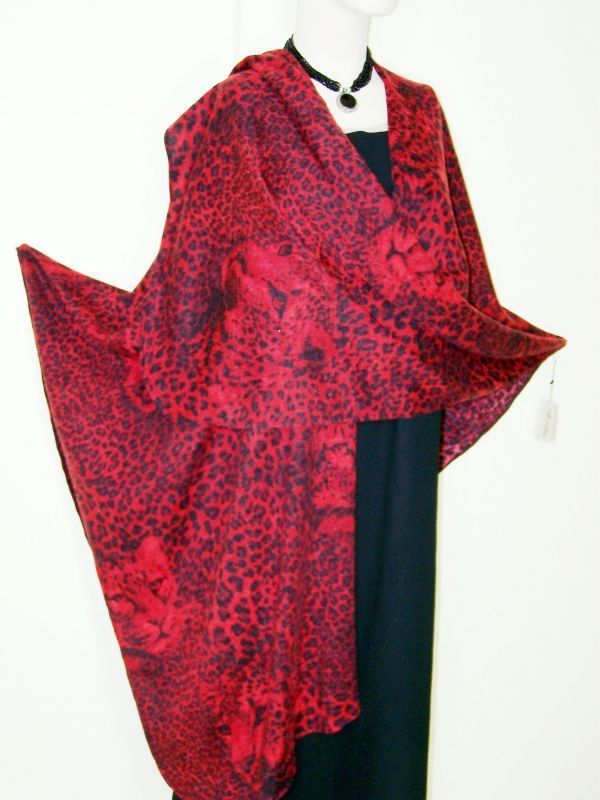 Ruana Cape Coat Tiger Print Italian Wool Cashmere & Angora  Red Maya Matazaro
