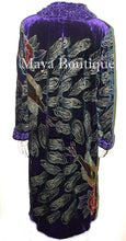 Opera Coat Duster Silk Velvet Purple Braded Collar Wearable Art 2X / 3X Maya