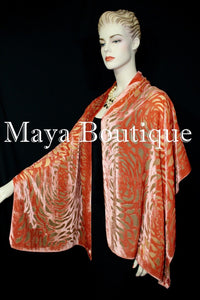 Maya Matazaro Tangerine Camellia Shawl Wrap Scarf Burnout Velvet Elegant!